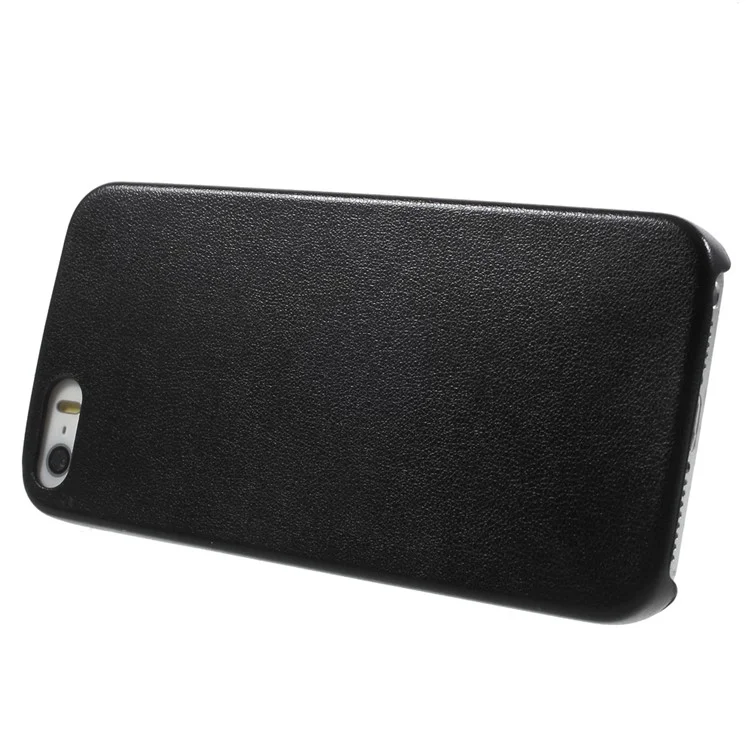 PU Leather Coated PC Back Case for iPhone SE 5s 5 - Black
