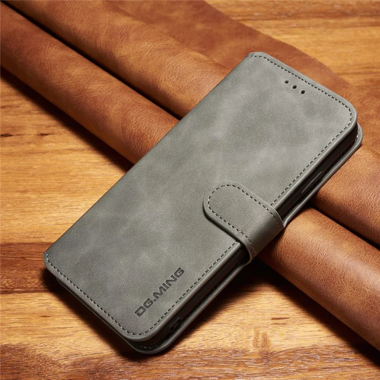 DG.MING Retro Style PU Ledergeldbörse für iPhone XS Max 6.5 Zoll - Grau