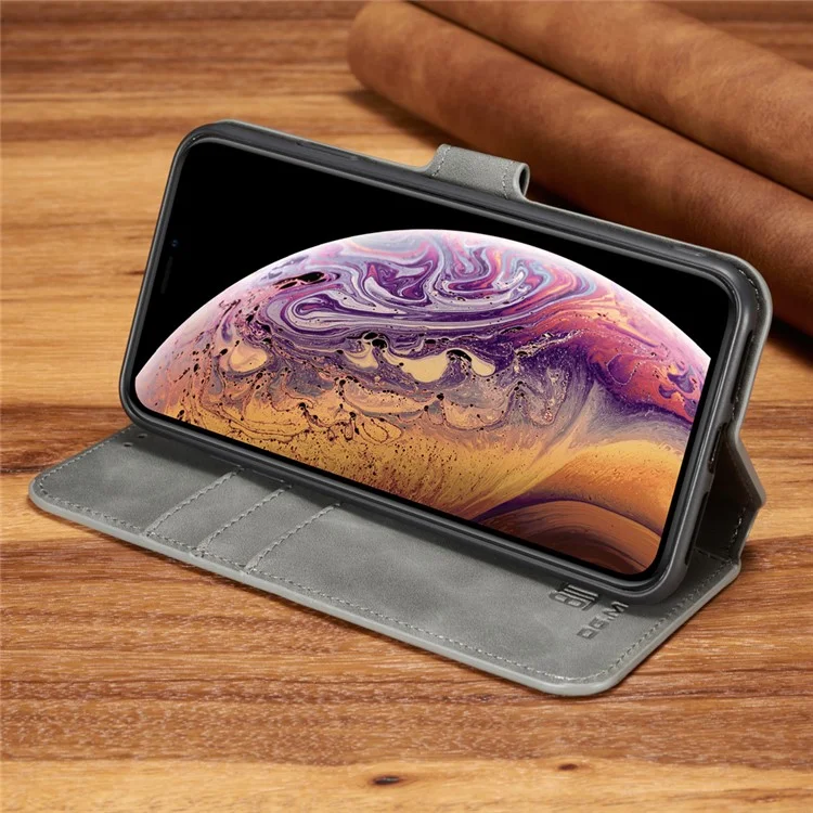 DG.MING Retro Style PU Ledergeldbörse für iPhone XS Max 6.5 Zoll - Grau