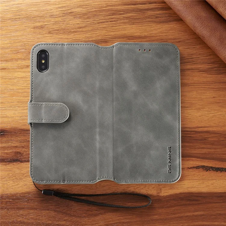 DG.MING Retro Style PU Ledergeldbörse für iPhone XS Max 6.5 Zoll - Grau