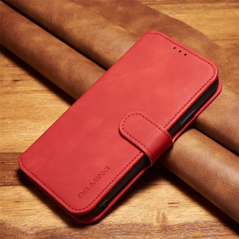 DG.MING Retro Style Leather Stand Shell with Card Slots for iPhone XR 6.1 inch - Red