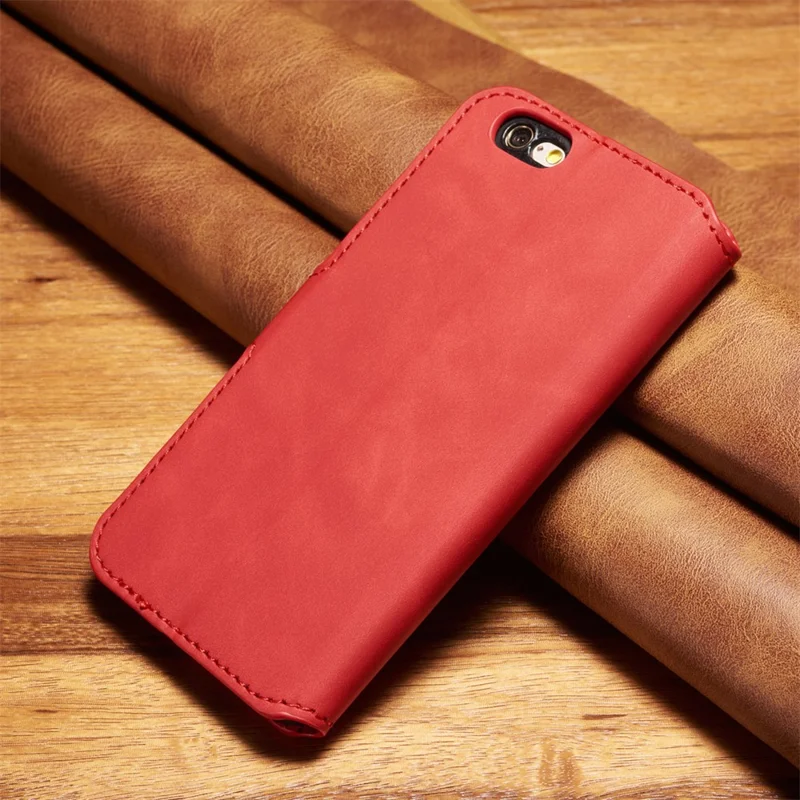 DG.MING Retro Style Leather Wallet Phone Shell for iPhone 6s/6 4.7-inch - Red