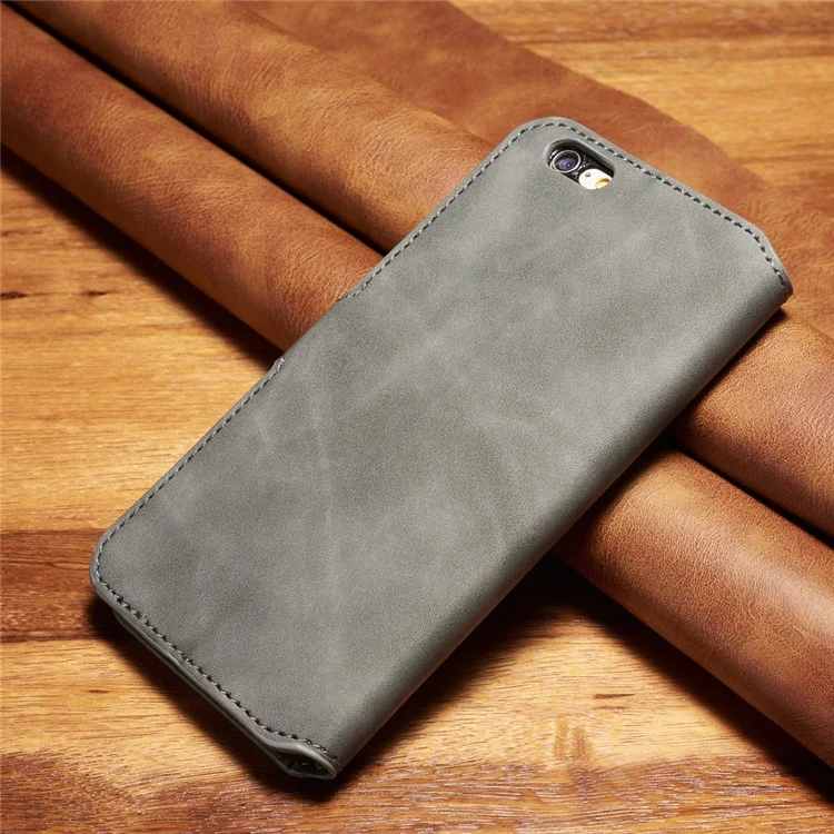 Dg. Case de Cuero de Billetera de Estilo Retro Ming Para Iphone 6s Plus / 6 Más - Gris