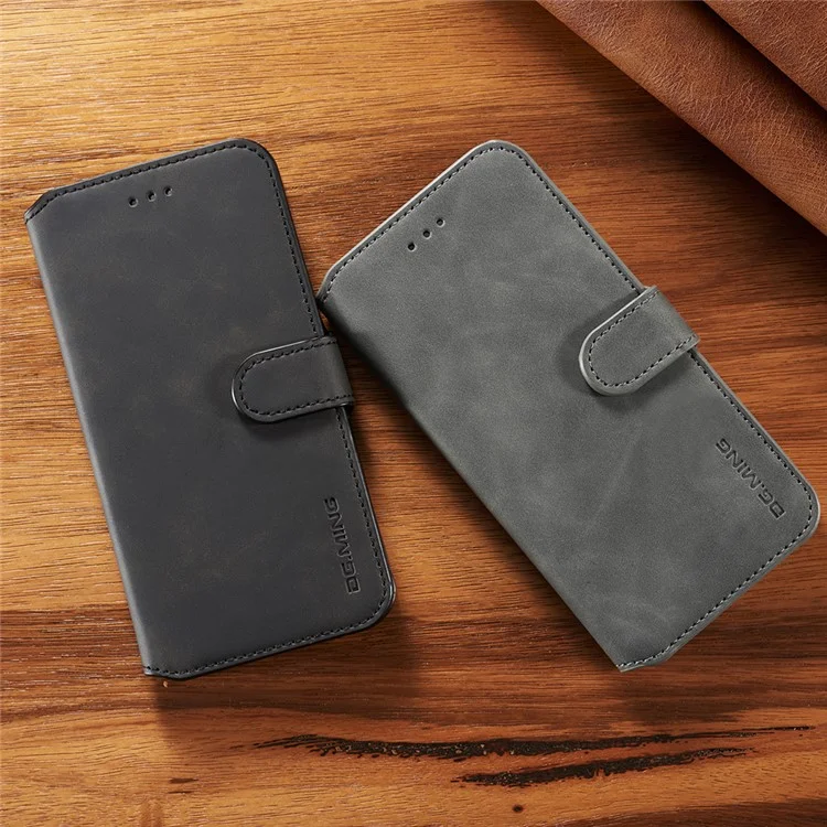 Dg. Cubierta de Teléfono Celular de Billetera de Estilo Retro Ming Para Iphone 7/8/SE (2022)/SE (2020) Case de Cuero de Cuero - Gris