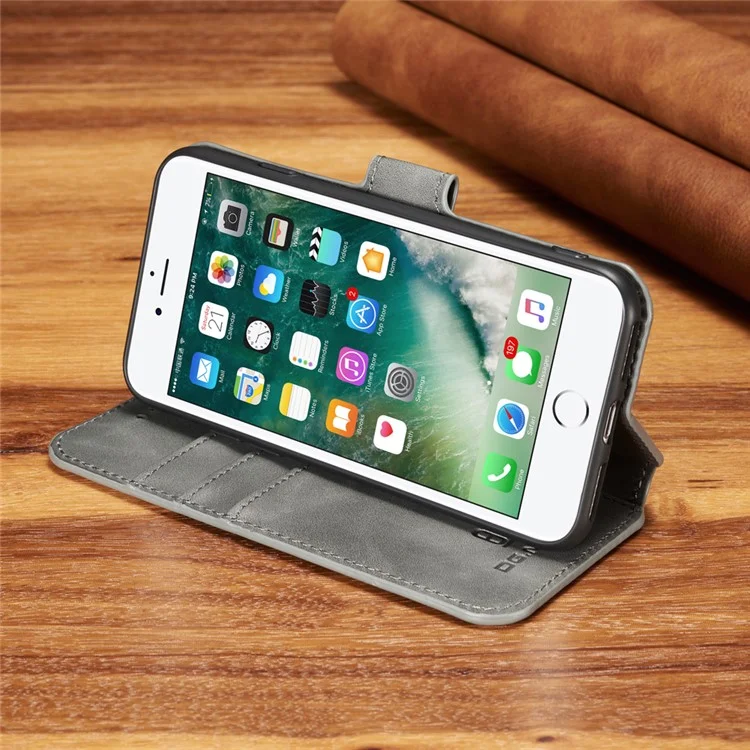 DG.MING Retro Style Wallet Cell Phone Cover for iPhone 7/8/SE (2022)/SE (2020) Leather Stand Case - Grey