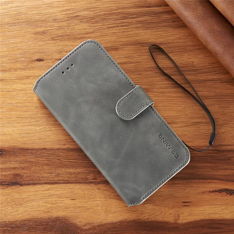 Carteira de Estilo Retrô DG.MING Capa de Celular para iPhone 7/8/SE (2022)/SE (2020) Estojo de Couro com Suporte - Cinza
