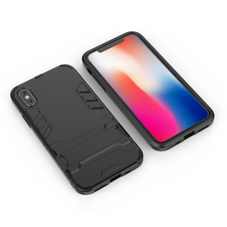 Cool Guard Plastic TPU Hybrid Case with Kickstand for iPhone XS 5.8 inch - Black