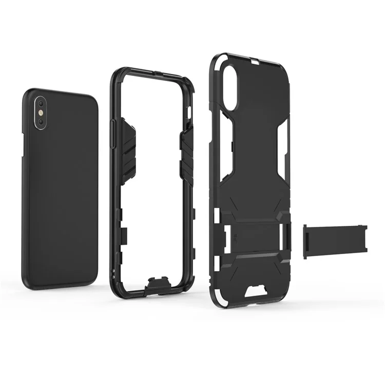 Cool Guard Plastic TPU Hybrid Case with Kickstand for iPhone XS 5.8 inch - Black