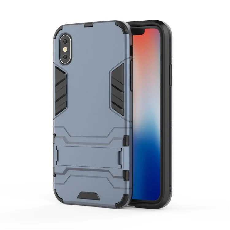 Cool Guard Plastic TPU Hybrid Protection Case with Kickstand for iPhone XS 5.8 inch - Dark Blue