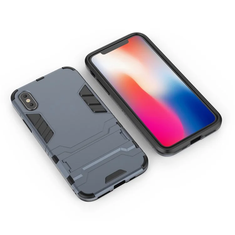 Cool Guard Plastic TPU Hybrid Protection Case with Kickstand for iPhone XS 5.8 inch - Dark Blue