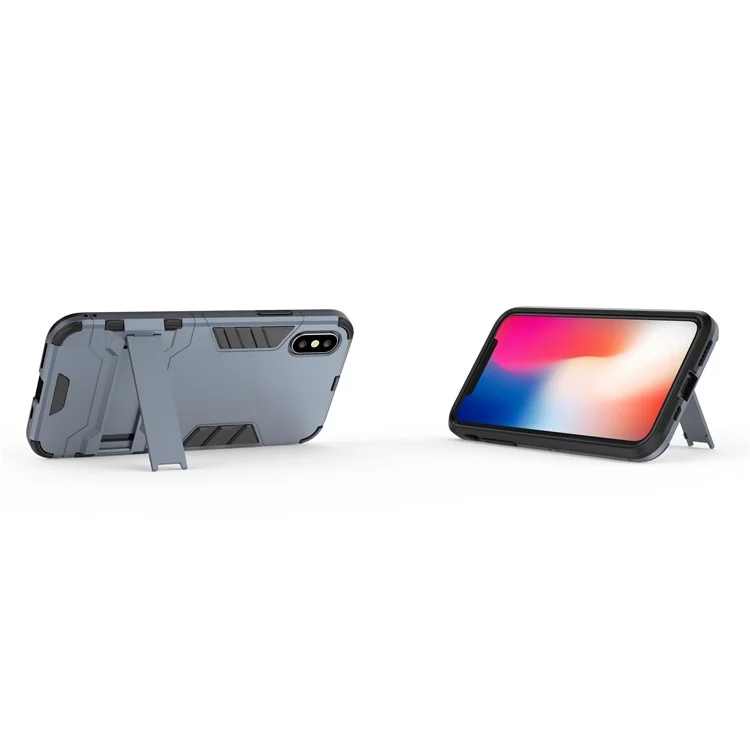 Cool Guard Plastic TPU Hybrid Protection Case with Kickstand for iPhone XS 5.8 inch - Dark Blue