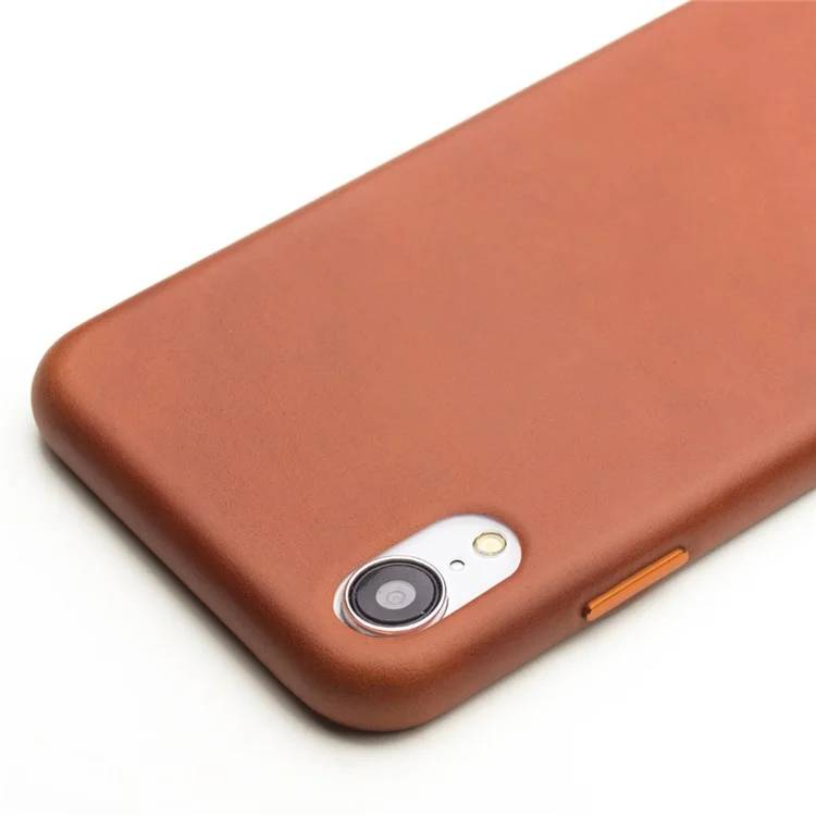 QIALINO For iPhone XR 6.1 inch Genuine Leather Coated PC Case Protection Mobile Phone Shell - Brown