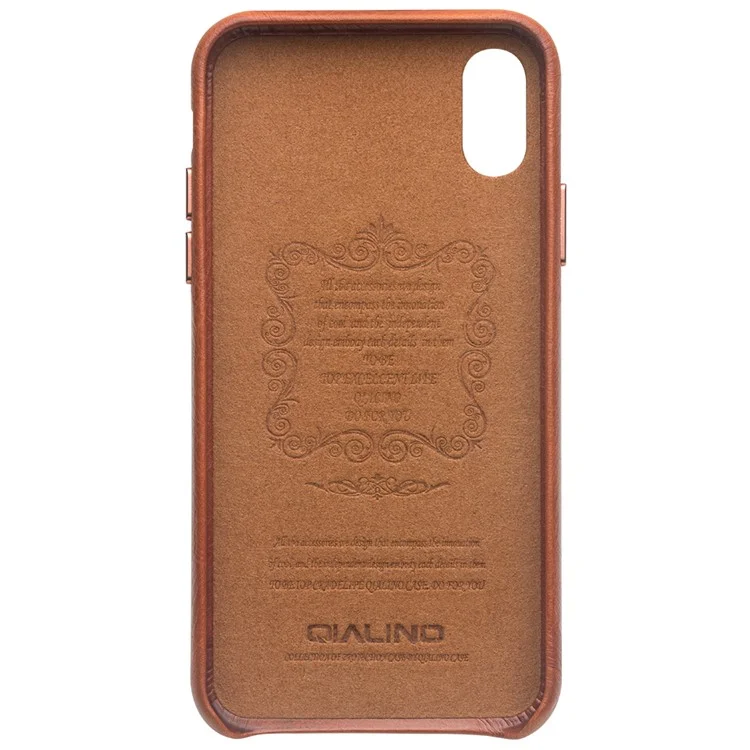 QIALINO For iPhone XR 6.1 inch Genuine Leather Coated PC Case Protection Mobile Phone Shell - Brown