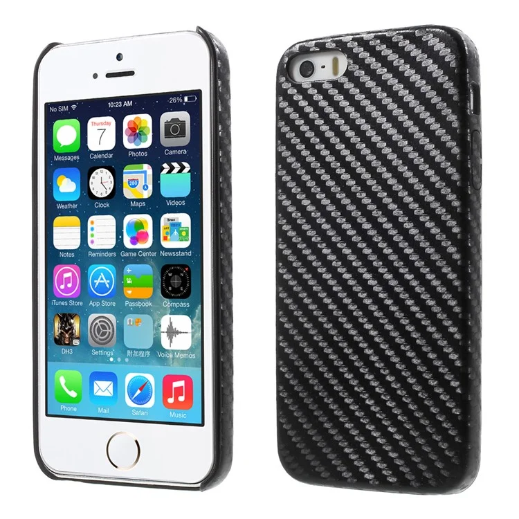 Carbon Fiber Leather Coated PC Hard Cover for iPhone SE 5s 5 - Black
