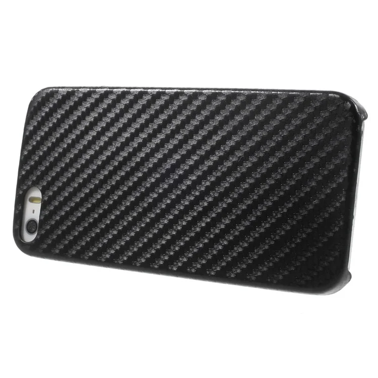 Carbon Fiber Leather Coated PC Hard Cover for iPhone SE 5s 5 - Black