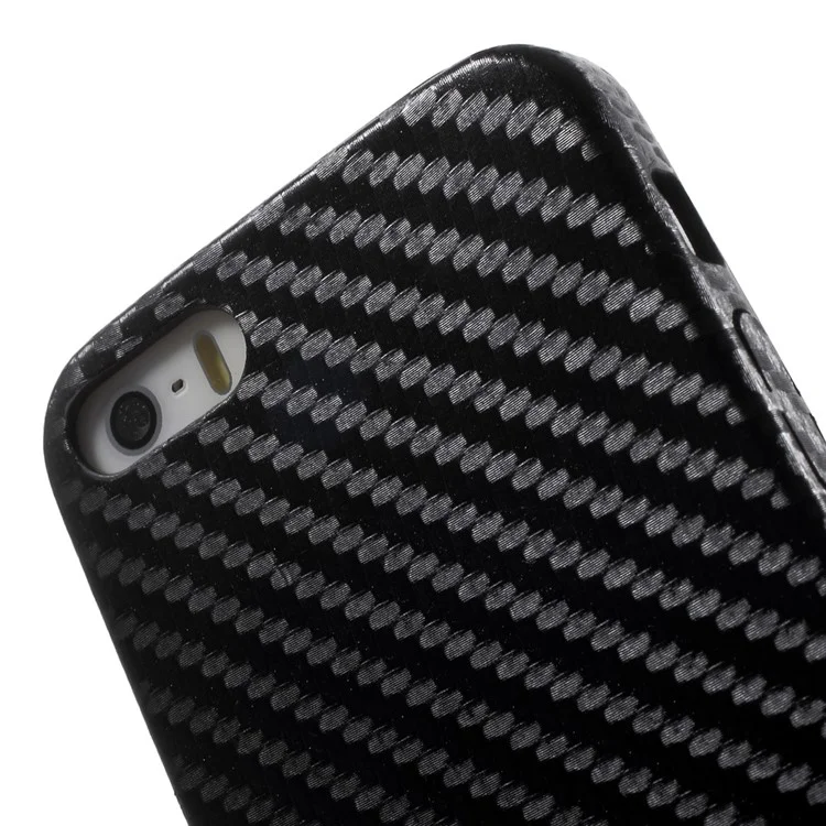 Carbon Fiber Leather Coated PC Hard Cover for iPhone SE 5s 5 - Black