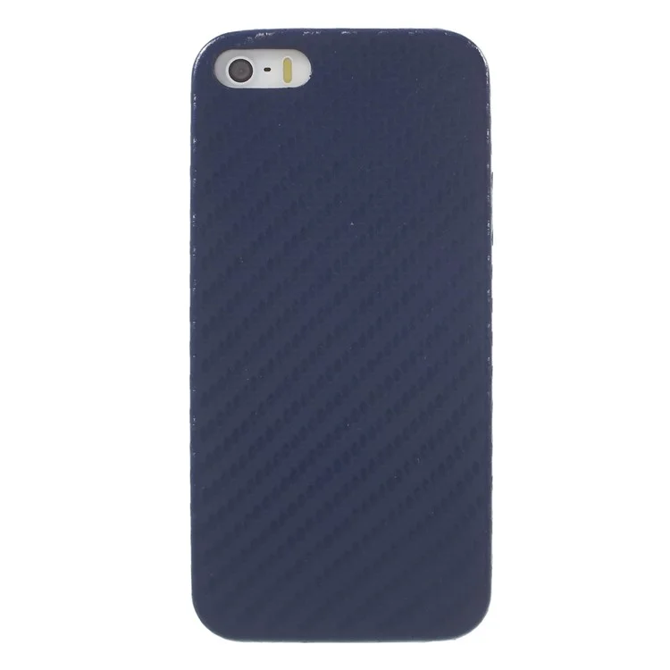 Carbon Fiber Leather Coated PC Cover for iPhone SE 5s 5 - Dark Blue