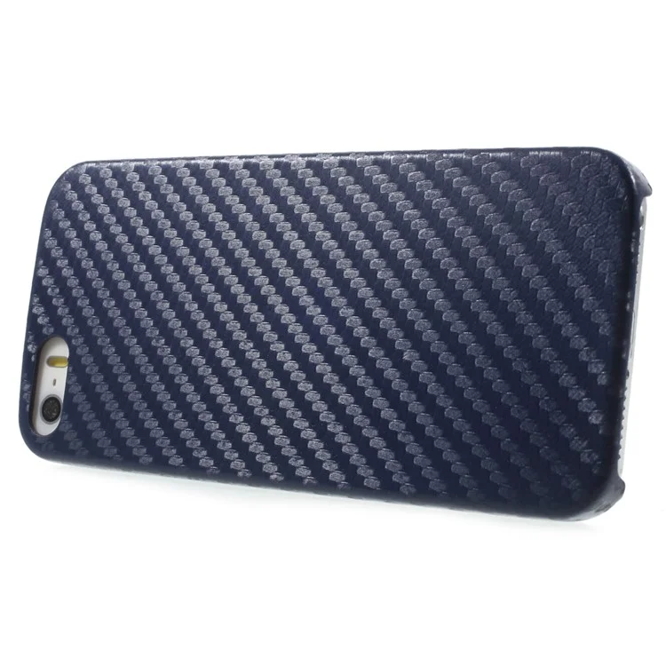 Carbon Fiber Leather Coated PC Cover for iPhone SE 5s 5 - Dark Blue