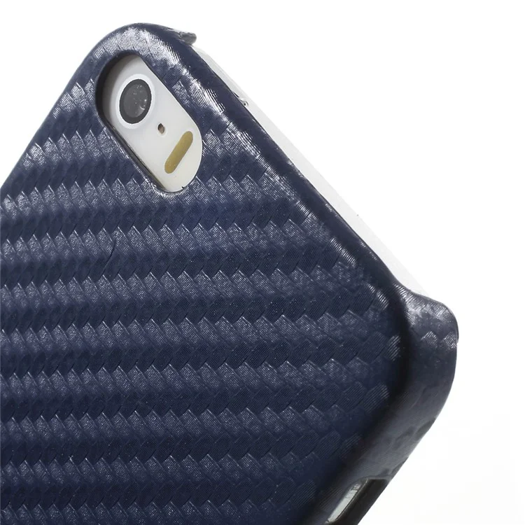Carbon Fiber Leather Coated PC Cover for iPhone SE 5s 5 - Dark Blue