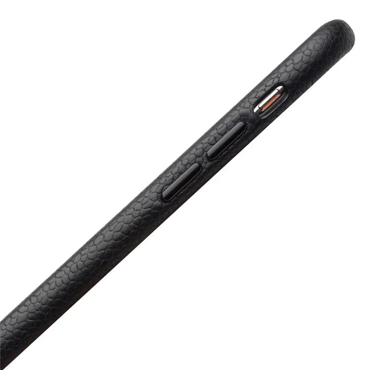 QIALINO Capa Traseira de Pele de Bezerro Genuína com Textura Clássica de Lichia para iPhone XR 6.1 polegadas - Preta 