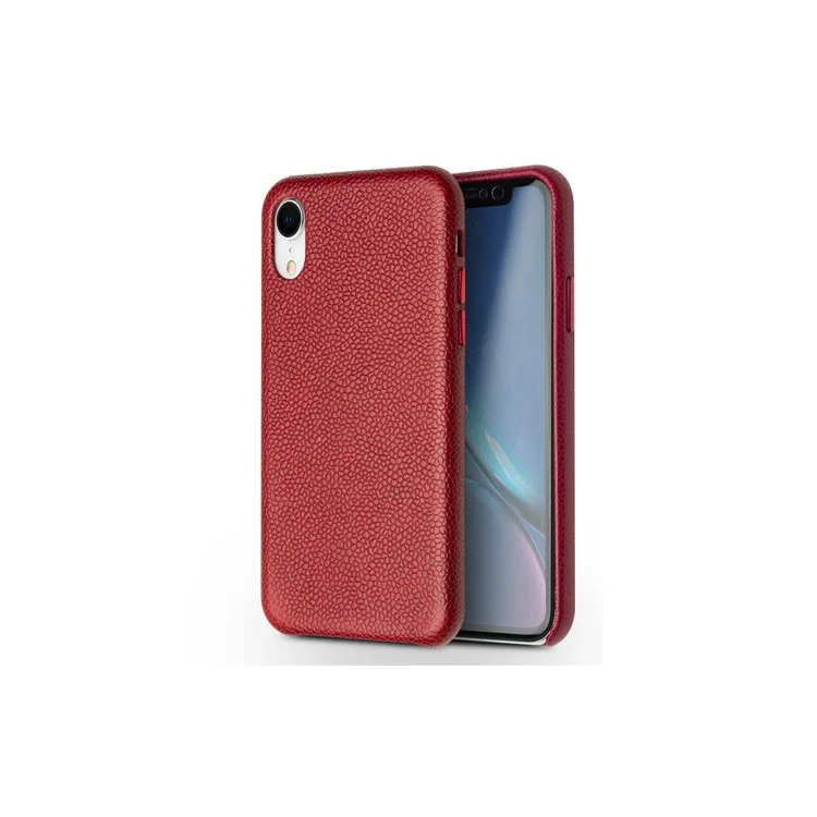 QIALINO Clássica Textura de Litchi Couro de Bezerro Genuíno Revestido de PC Capa Traseira para iPhone XR 6.1 polegadas - Vermelho 
