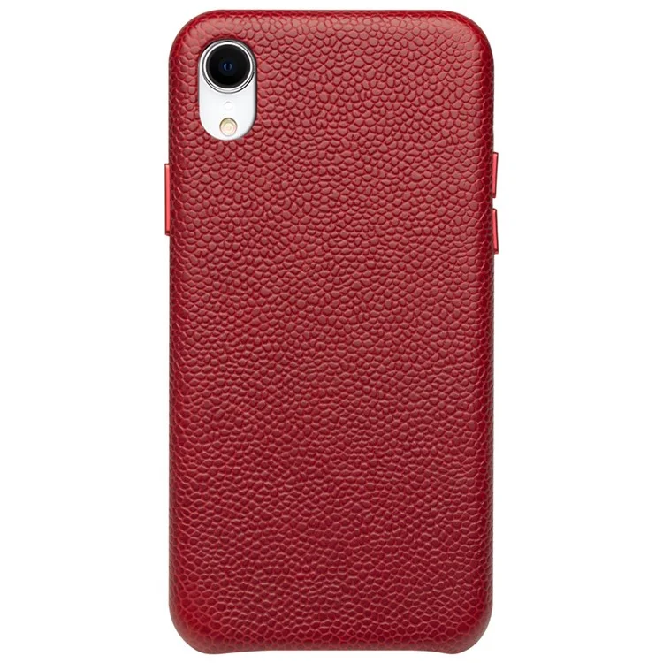 QIALINO Clássica Textura de Litchi Couro de Bezerro Genuíno Revestido de PC Capa Traseira para iPhone XR 6.1 polegadas - Vermelho 