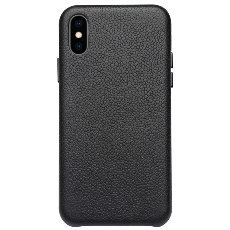 QIALINO Classic Litchi Texture Calf Cas De Cuir Véritable Coated Coated PC Retour Pour IPhone XS Max 6,5 Pouces - Noir
