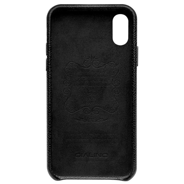 QIALINO Classic Litchi Texture Calf Cas De Cuir Véritable Coated Coated PC Retour Pour IPhone XS Max 6,5 Pouces - Noir