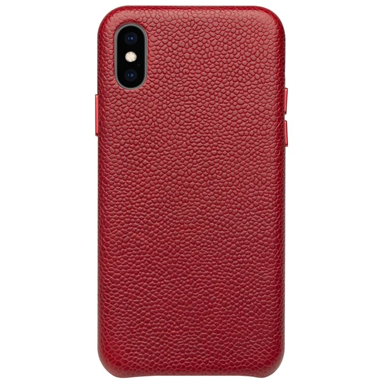 QIALINO Classic Litchi Texture Veau Couverture Du Cuir Véritable Couverture PC En Cuir Pour IPhone XS Max 6,5 Pouces - Rouge