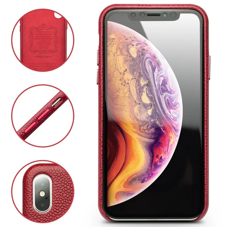 QIALINO Classic Litchi Texture Veau Couverture Du Cuir Véritable Couverture PC En Cuir Pour IPhone XS Max 6,5 Pouces - Rouge