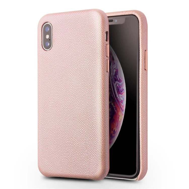 Qialino Clássico Litchi Textura Bezerro Pele Genuíno Couro Revestido Pc Shell De Volta Para Iphone Xs Max 6,5 Polegada - Cor De Rosa