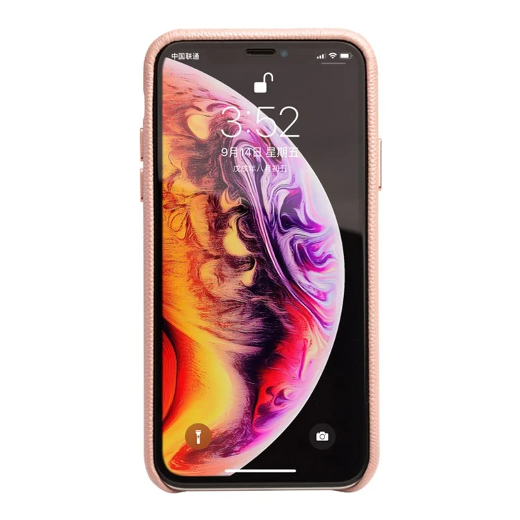 Qialino Clássico Litchi Textura Bezerro Pele Genuíno Couro Revestido Pc Shell De Volta Para Iphone Xs Max 6,5 Polegada - Cor De Rosa