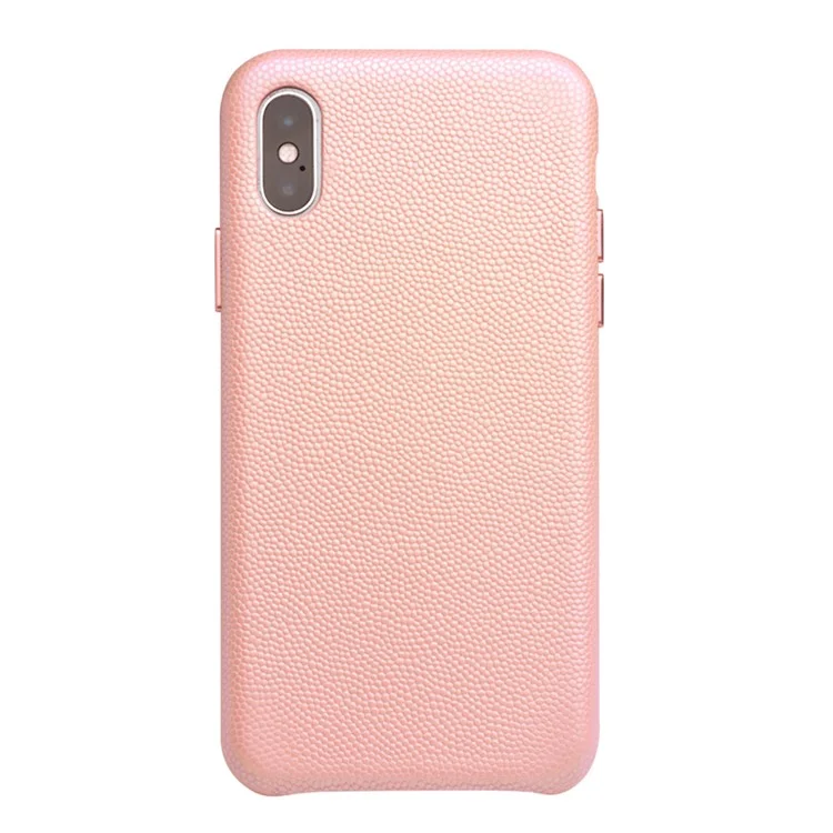 Qialino Clássico Litchi Textura Bezerro Pele Genuíno Couro Revestido Pc Shell De Volta Para Iphone Xs Max 6,5 Polegada - Cor De Rosa