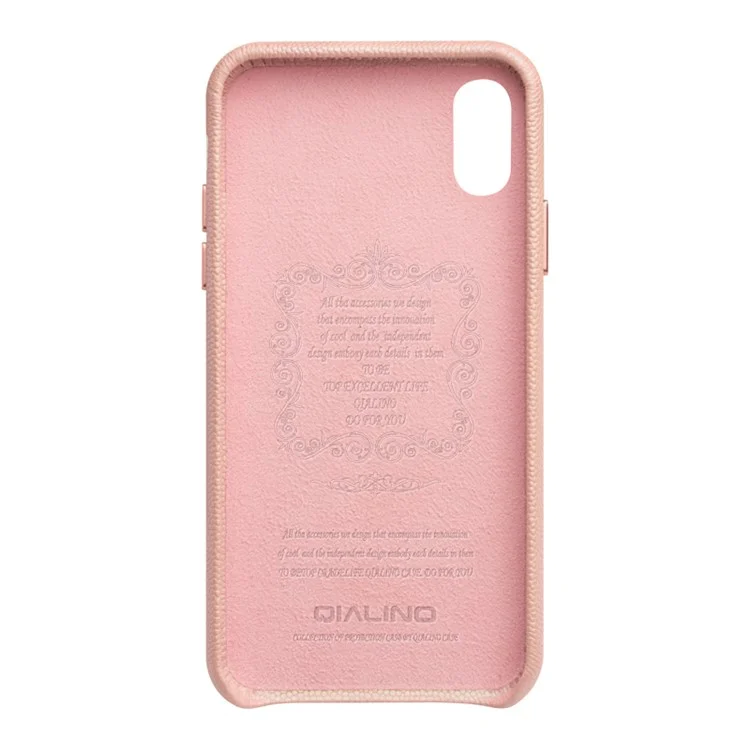 Qialino Clássico Litchi Textura Bezerro Pele Genuíno Couro Revestido Pc Shell De Volta Para Iphone Xs Max 6,5 Polegada - Cor De Rosa