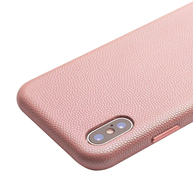 Qialino Clássico Litchi Textura Bezerro Pele Genuíno Couro Revestido Pc Shell De Volta Para Iphone Xs Max 6,5 Polegada - Cor De Rosa