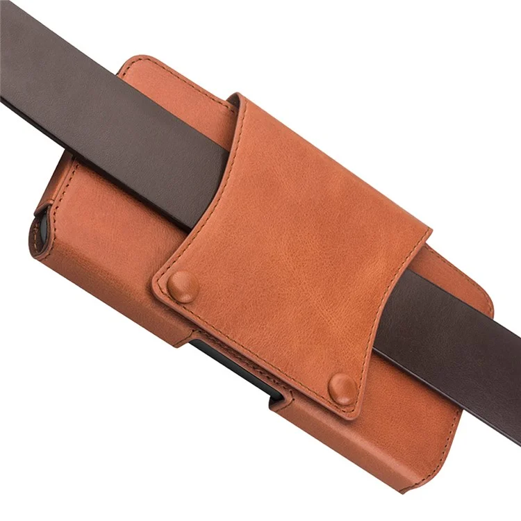 QIALINO For iPhone XR 6.1 inch / iPhone XS Max 6.5 inch Genuine Cow Leather Holster Case Phone Belt Hanging Bag, 16x9cm - Brown