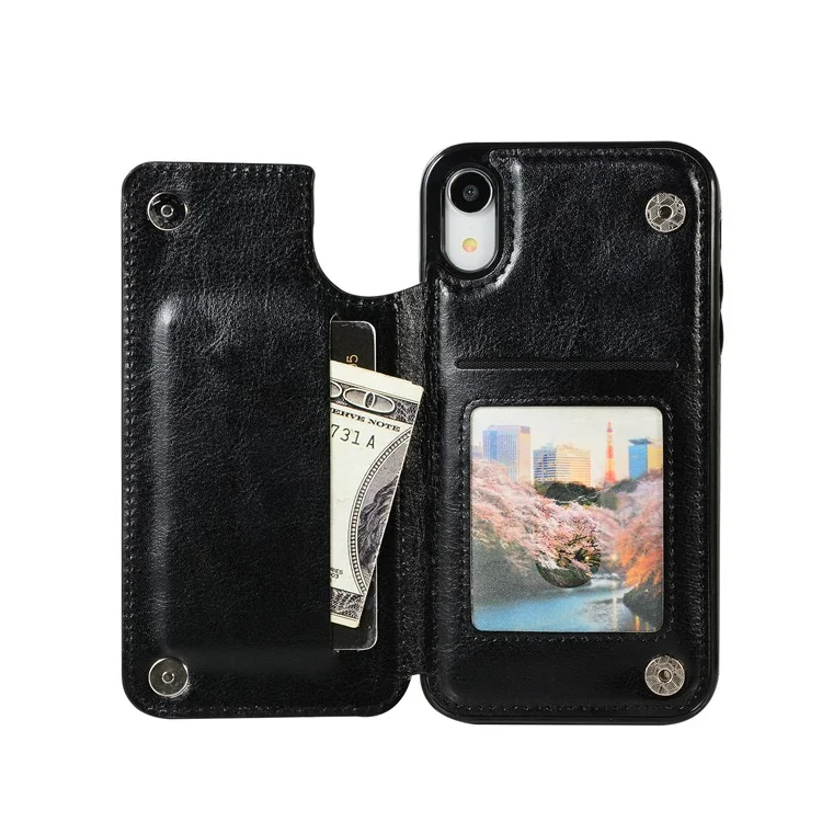 Чехол из кожи Crazy Horse с покрытием из ТПУ, с отсеком для карт и подставкой для iPhone XR 6.1 дюйма - черный