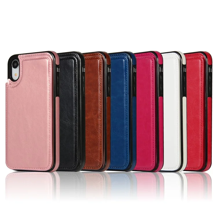 Чехол из кожи Crazy Horse с покрытием из ТПУ, с отсеком для карт и подставкой для iPhone XR 6.1 дюйма - черный