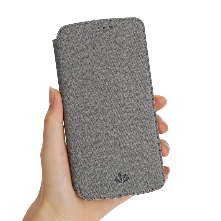 VILI DMX Cross Texture PU Leather Stand Cover with Card Slots for iPhone XR 6.1 inch - Grey