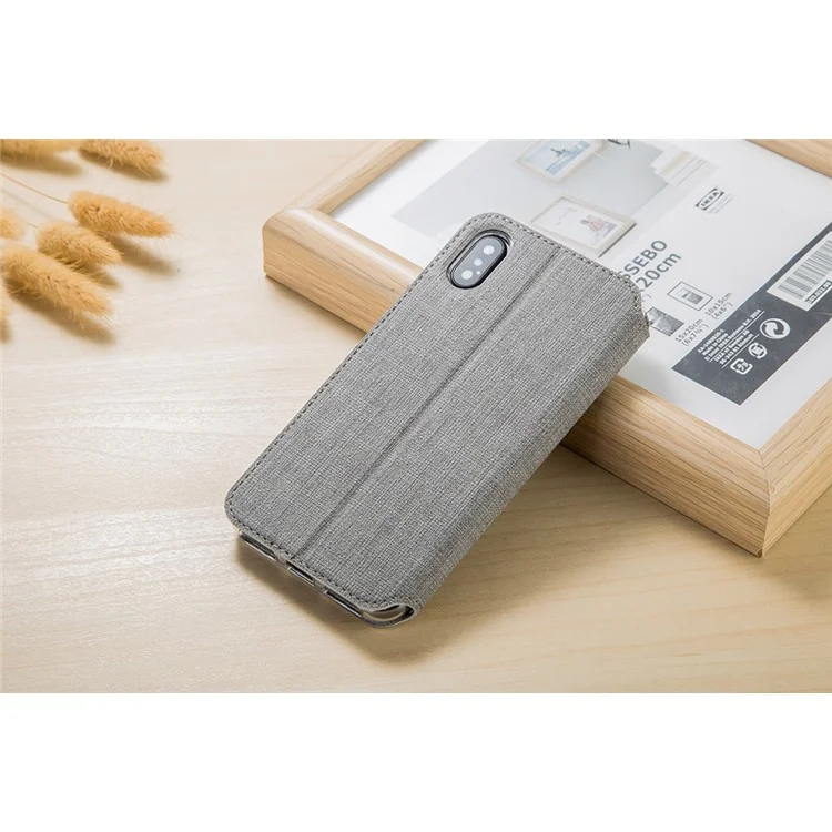 VILI DMX Cross Texture PU Leather Stand Cover with Card Slots for iPhone XR 6.1 inch - Grey