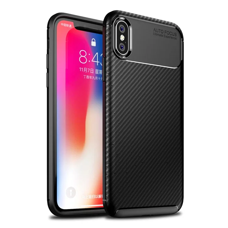 Estojo TPU Para Iphone X/XS 5,8 Polegadas Série de Besouro de Fibra de Carbono TPU Protection Celular Tampa - Preto