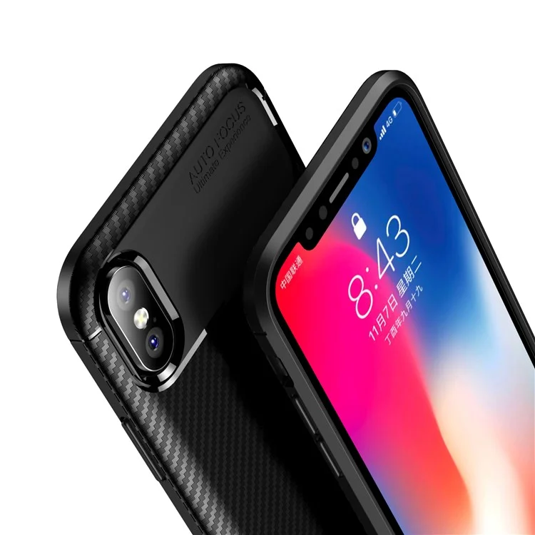 TPU -hülle Für Iphone X/XS 5,8 -zoll -käfer -serie Kohlefaser TPU -schutz Mobiltelefonabdeckung - Schwarz