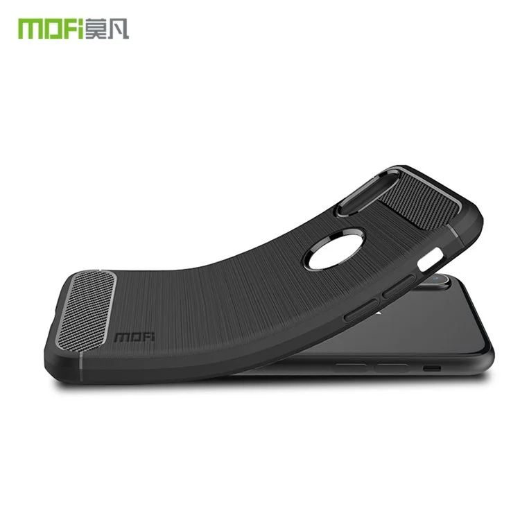 Mofi Carbon Fiber Texture Cepiled TPU Back Case Con Logotipo de Apple Para Iphone XS/X 5.8 Pulgadas - Negro