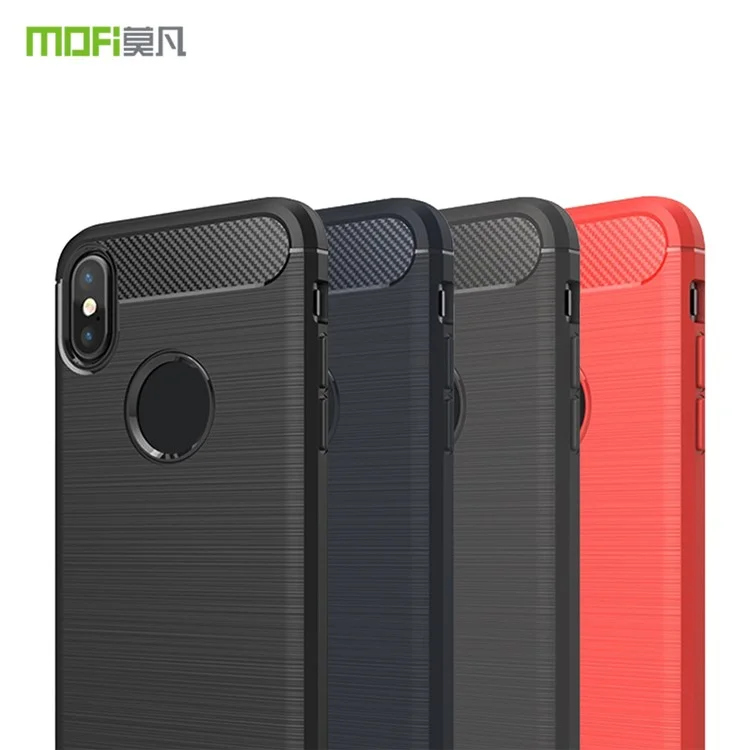 Mofi Carbon Fiber Texture Cepiled TPU Back Case Con Logotipo de Apple Para Iphone XS/X 5.8 Pulgadas - Negro