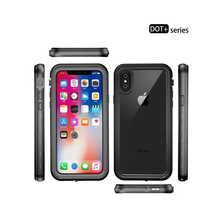 Redpepper Dot+ Series Transparente a Prueba de Polvo a Prueba de Polvo IP68 IP68 Impermeable Para Iphone XS Max 6.5 Pulgadas - Todo Negro