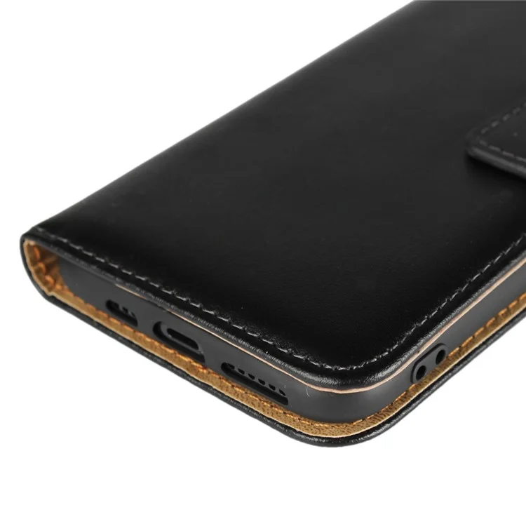 For iPhone XS 5.8 inch Genuine Split Leather Stand Wallet Flip Case - Black