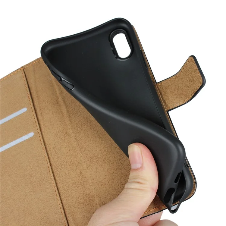 Para iPhone XS 5.8 polegadas Capa Carteira de Couro Dividido Genuíno Estilo Flip - Preto