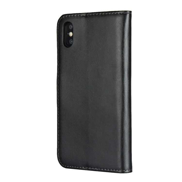 For iPhone XS 5.8 inch Genuine Split Leather Stand Wallet Flip Case - Black