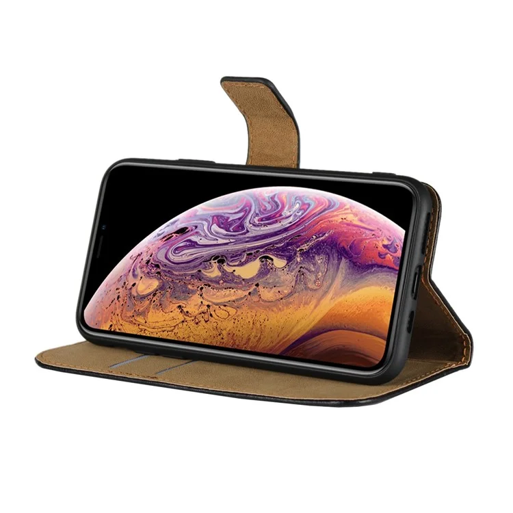Para iPhone XS 5.8 polegadas Capa Carteira de Couro Dividido Genuíno Estilo Flip - Preto