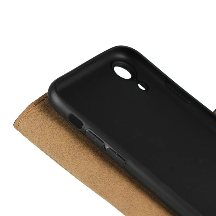 For iPhone XR 6.1 inch Genuine Split Leather Stand Wallet Flip Cover Case - Black